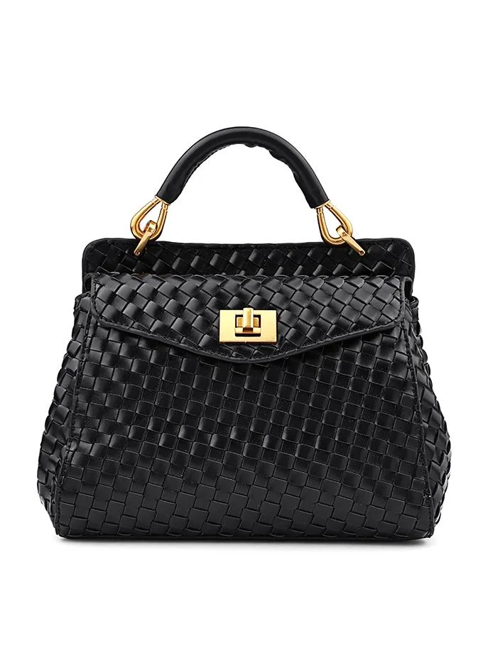 كابلي Women’s Woven Top Handle Bag with Turn-Lock Closure
